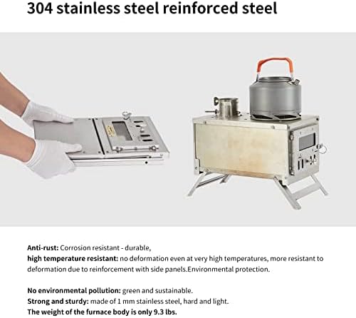 Poêle à bois de camping | Réchaud de randonnée | Petit réchaud à bois portable pour tentes, tente de pêche sur glace et camping construction en acier inoxydable de précision, avec tuyau de