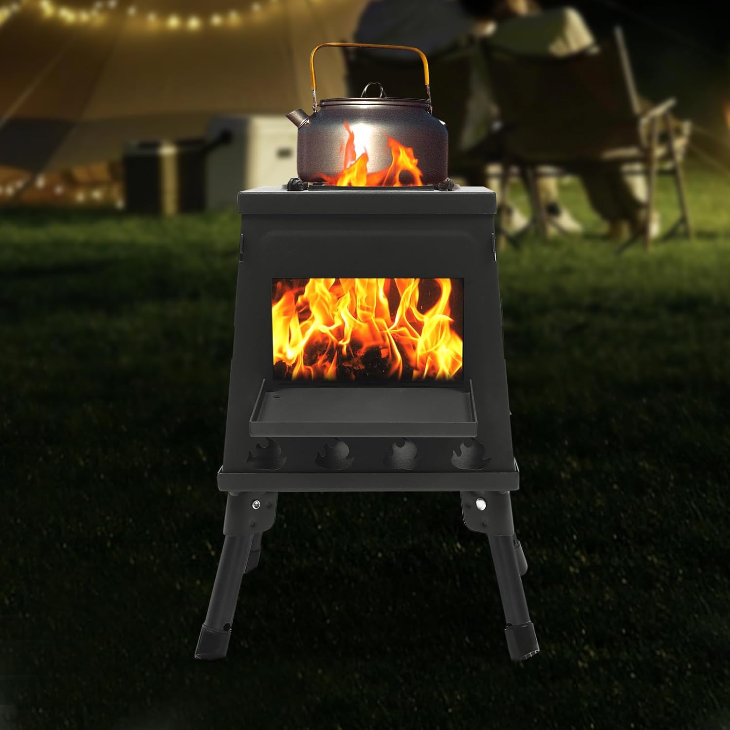 Poêle à bois pliable pour camping - Noir - Portable - Vert - Pour 3 à 5 personnes - Pour tente, chauffage, extérieur, camping, cuisine