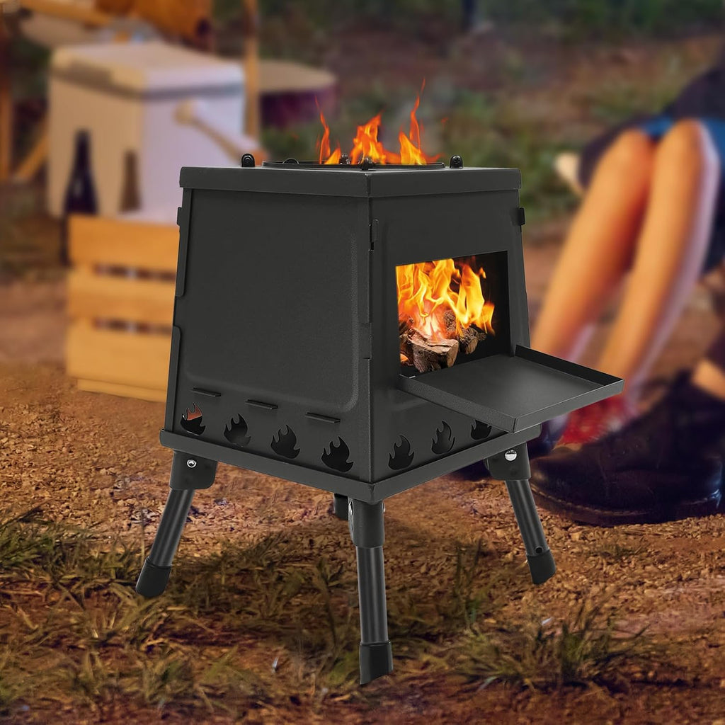 Poêle à bois pliable pour camping - Noir - Portable - Vert - Pour 3 à 5 personnes - Pour tente, chauffage, extérieur, camping, cuisine