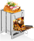 Camping Poêle en Acier Inoxydable Pliant Poêle À Bois Mini Barbecue Grill avec Sac de Transport pour Camping Randonnée Cuisine