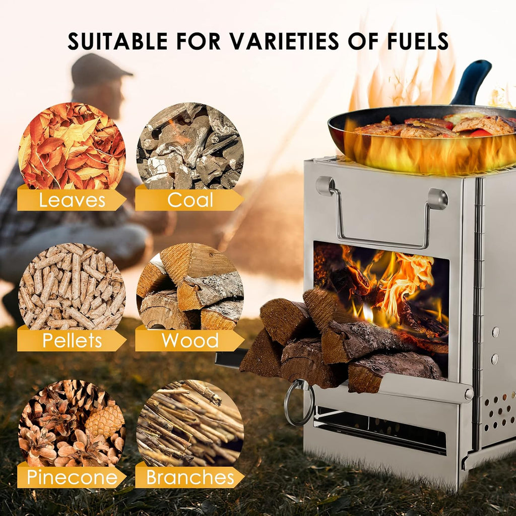 Camping Poêle en Acier Inoxydable Pliant Poêle À Bois Mini Barbecue Grill avec Sac de Transport pour Camping Randonnée Cuisine