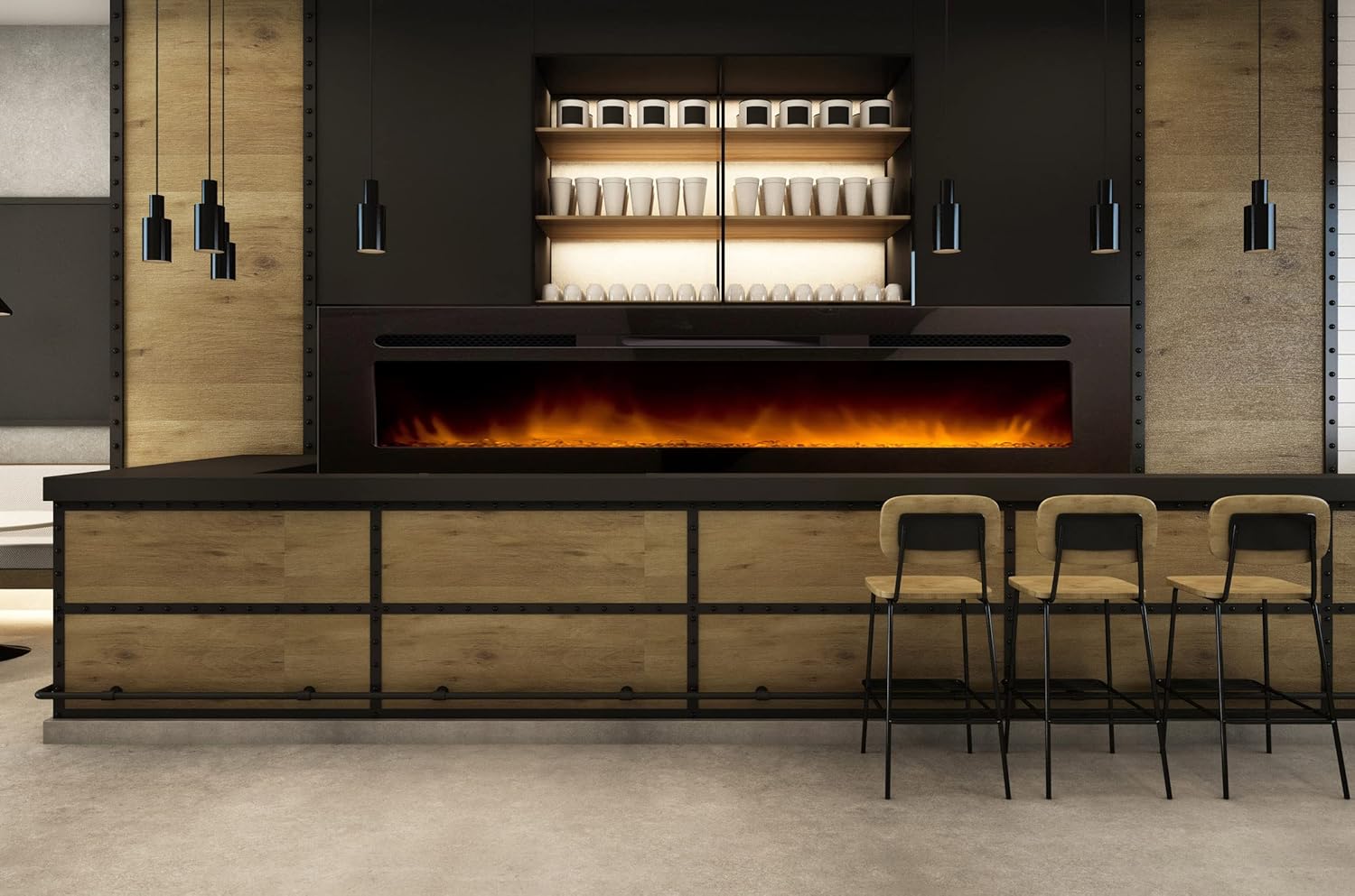 Cheminée Électrique Encastrable Effet Flammes LEDs Élysée 5XL 182 cm - Conçue en France - Garantie 2 Ans