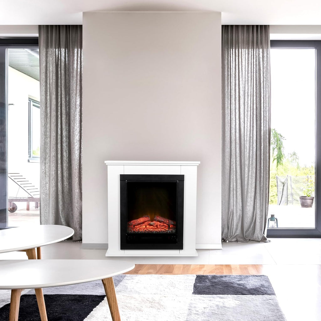 Cheminee Electrique Effet Flamme Lugano 1800W - Cheminée Décorative avec Télécommande et Minuterie - Chauffage Electrique Poêle Électrique Autoportant - Blanc