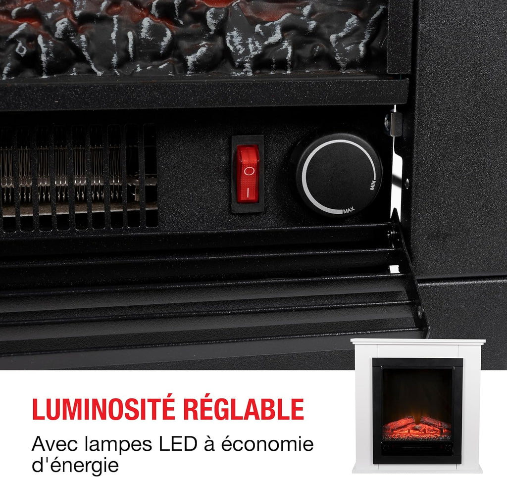 Cheminee Electrique Effet Flamme Lugano 1800W - Cheminée Décorative avec Télécommande et Minuterie - Chauffage Electrique Poêle Électrique Autoportant - Blanc