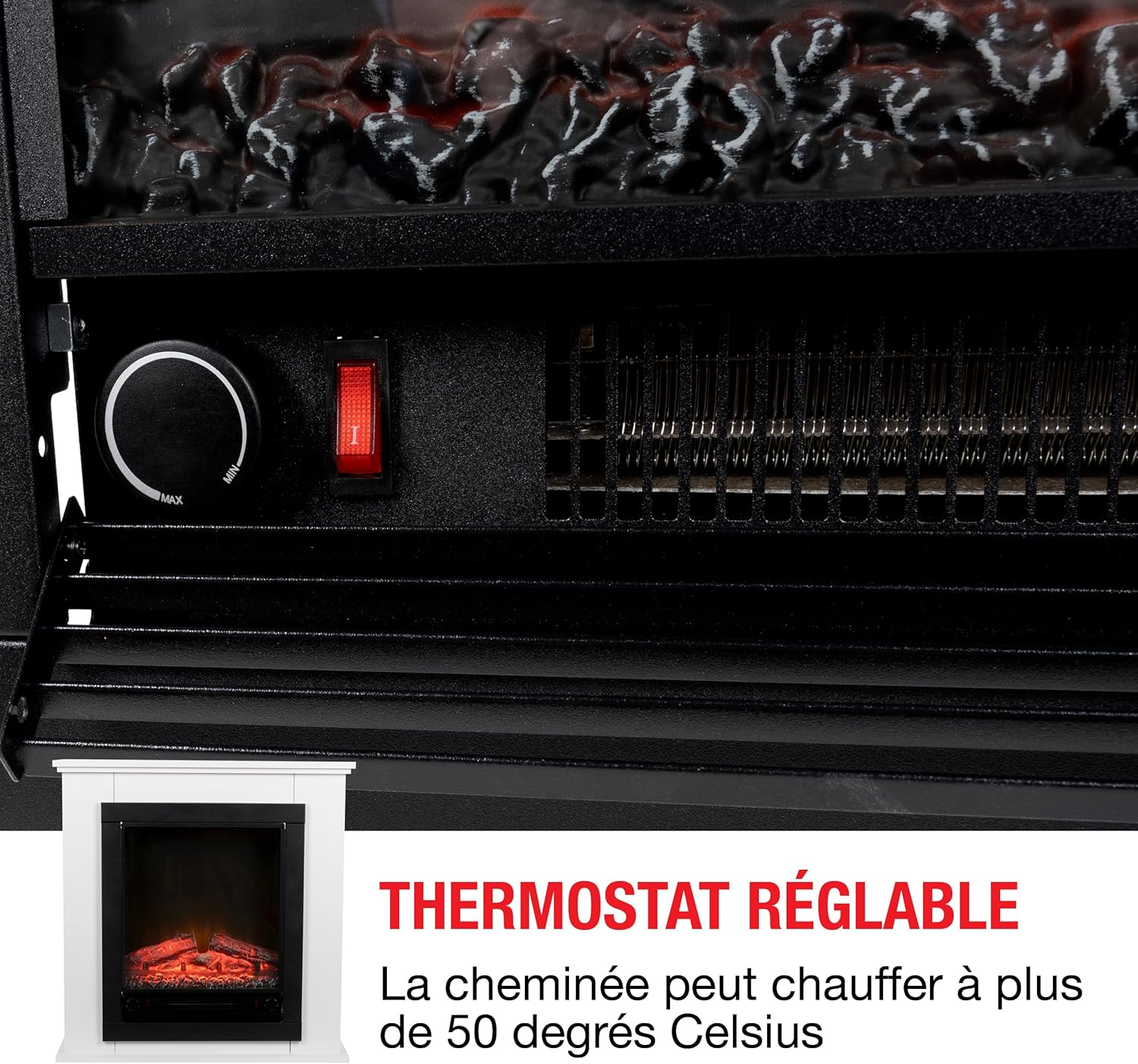 Cheminee Electrique Effet Flamme Lugano 1800W - Cheminée Décorative avec Télécommande et Minuterie - Chauffage Electrique Poêle Électrique Autoportant - Blanc