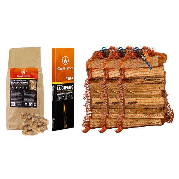 Paquet de préparation Moyen Bois d'allumage, petit bois et allumettes inclus