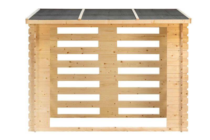 Stockage de bois de chauffage Brandr épicéa non traité 19 mm incl. bâche de toit vue de face.