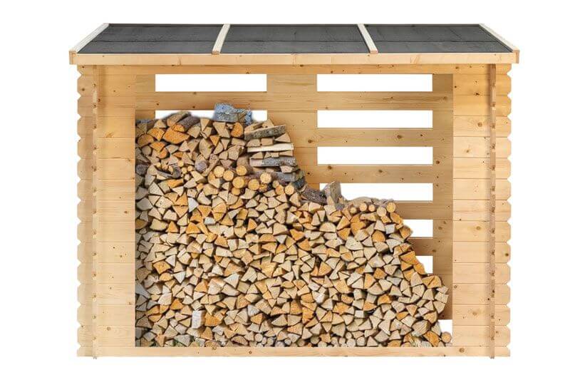 Stockage de bois de chauffage Brandr épicéa non traité 19 mm incl. bâche de toit vue de face.