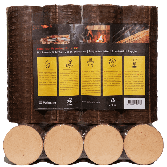Briquettes rondes de hêtre demi-palette 48 paquets x 10 kg (480 kg)